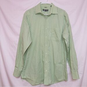 Kenneth Cole Reaction Green Plaid Long Sleeve Button Up Dress Shirt size large